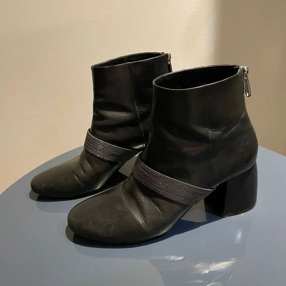 Brunello Cucinelli black leather ankle boots Sz 9 - Picture 1 of 5